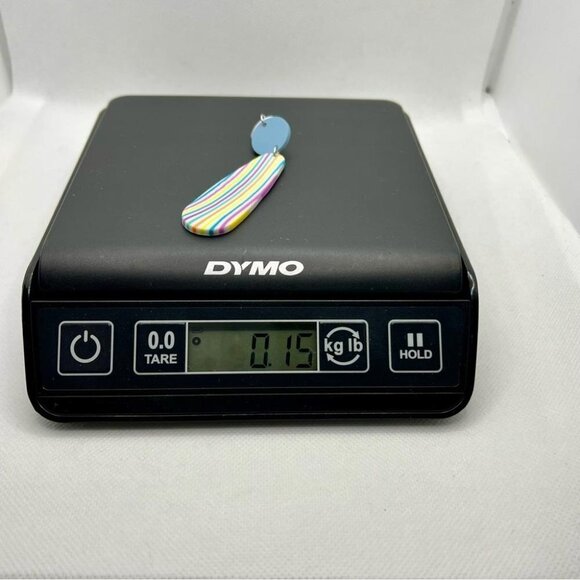 Boho Style Lightweight White Blue Soft Clay Statement Drop Earrings Stripes - Picture 6 of 12